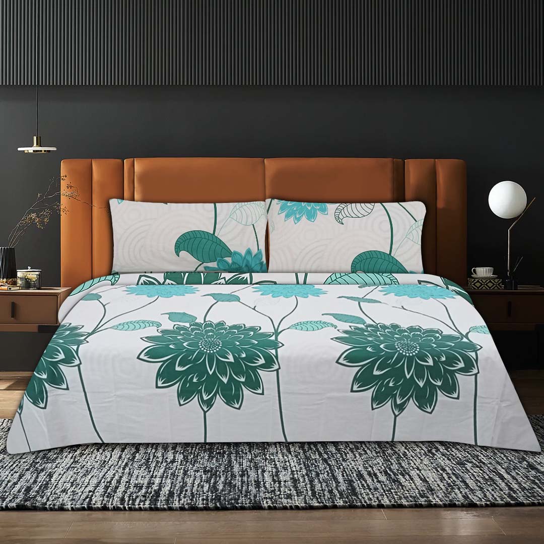 Large Flora Green Bed Set