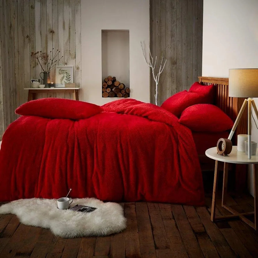 Red Fleece Duvet Cover with Pillowcases