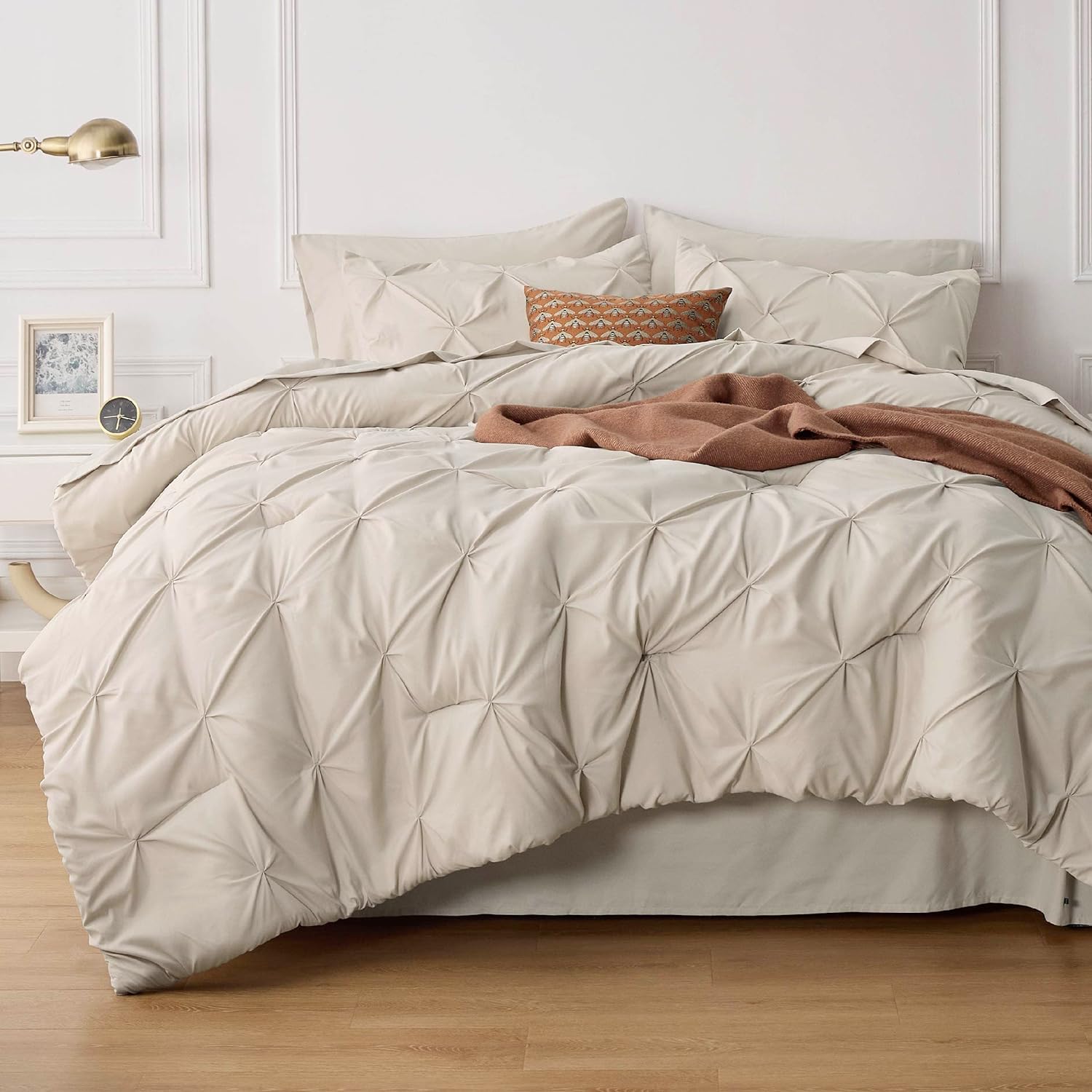 Beige Pin-tuck Duvet Cover