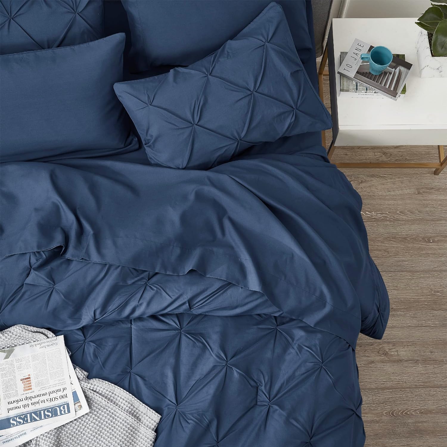 8 PCs Navy Pin-tuck Duvet Set