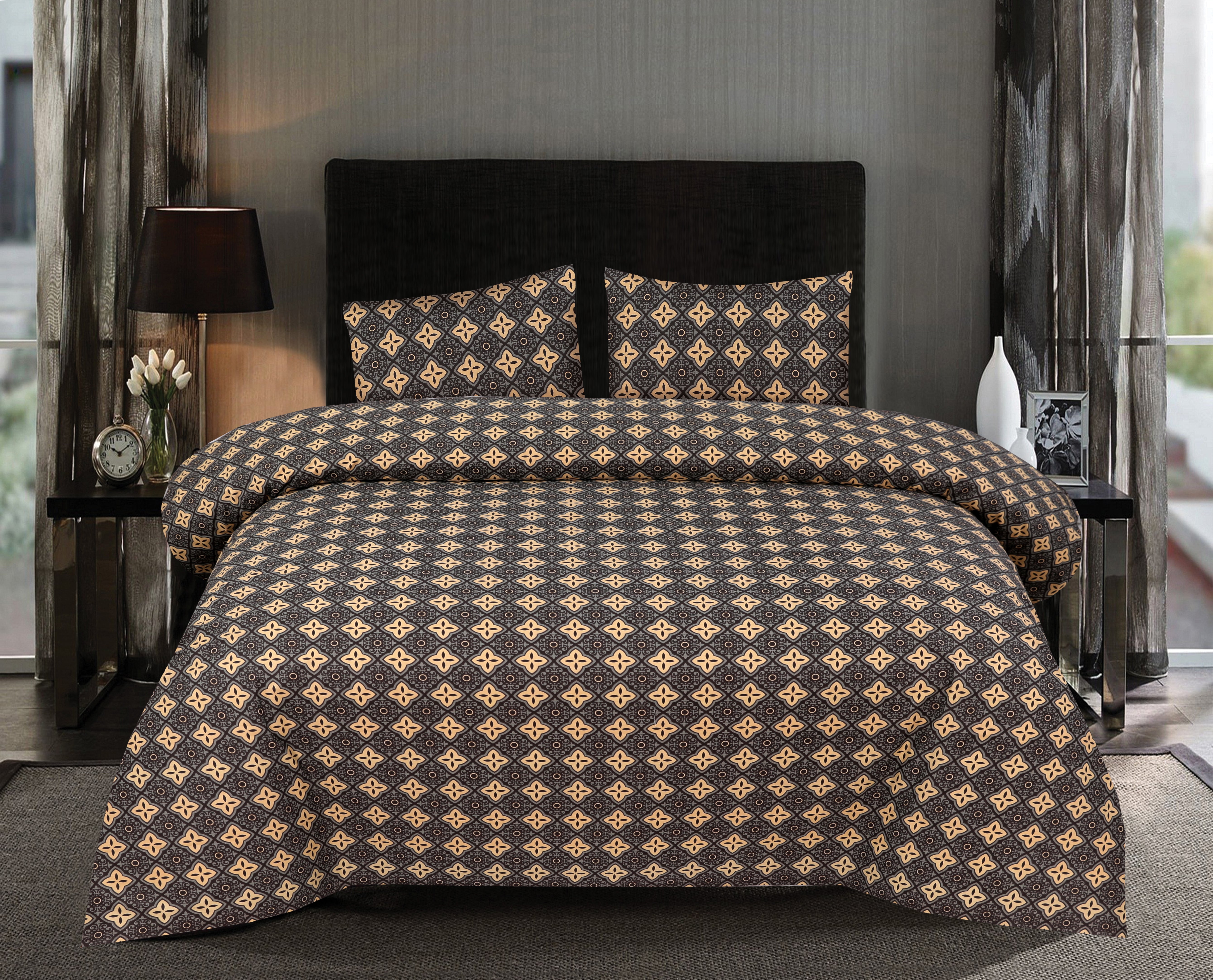 Black and Gold Plaid Bed Set