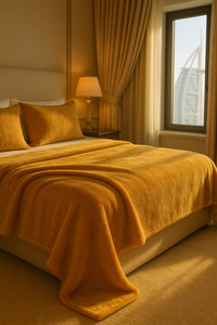Mustard Fleece Blanket with Pillowcases