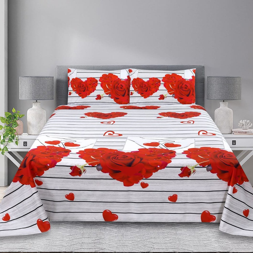 Hearts Digital Print 100% Cotton Percale Bed Set