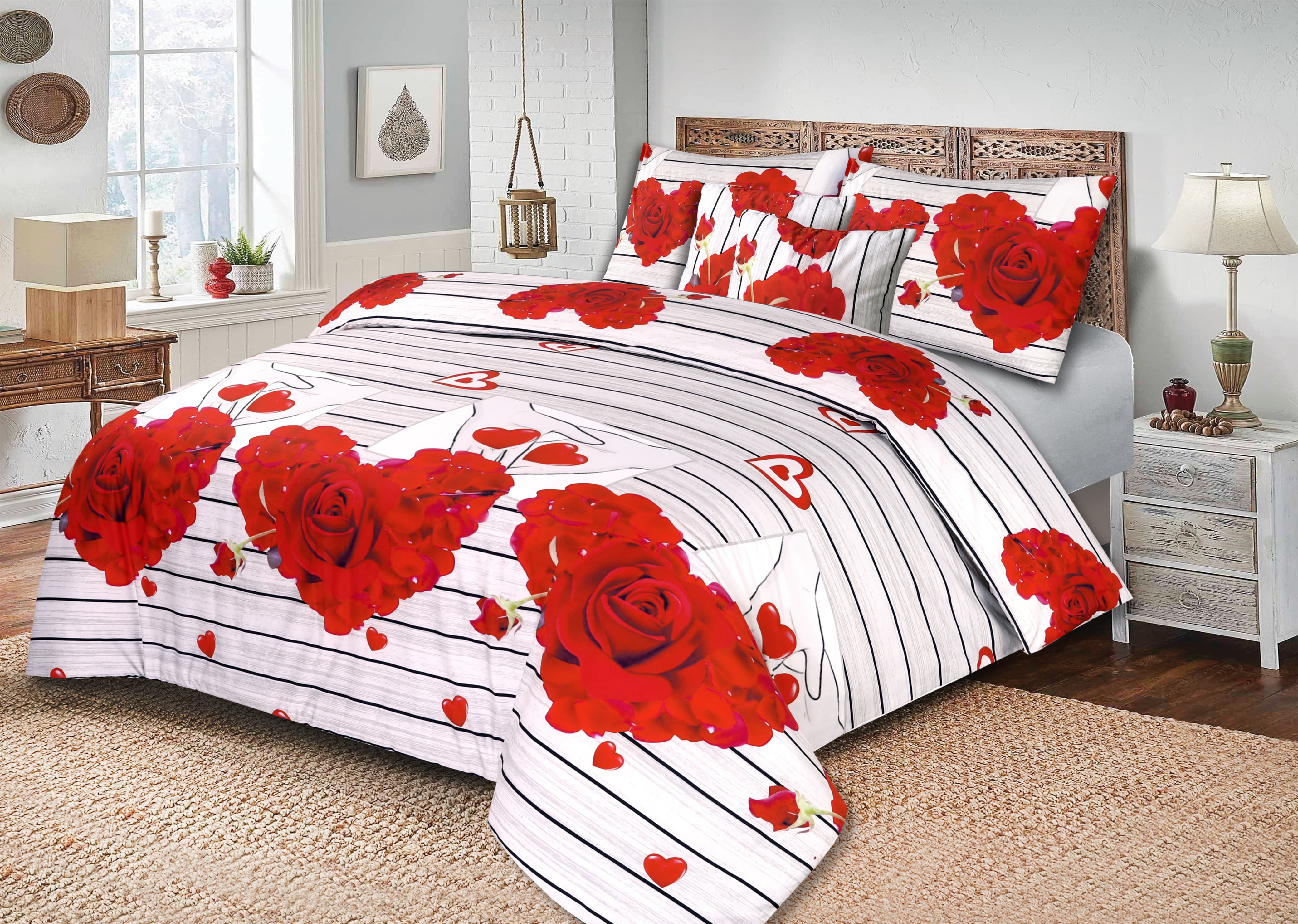 Hearts Digital Print 100% Cotton Percale Bed Set