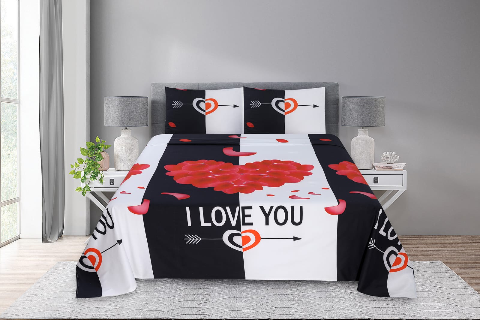 I Love You Digital Print 100% Cotton Percale Bed Set