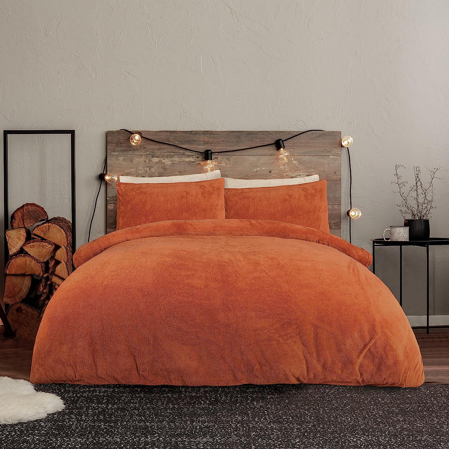 Coral Orange Fleece Duvet Cover with Pillowcases