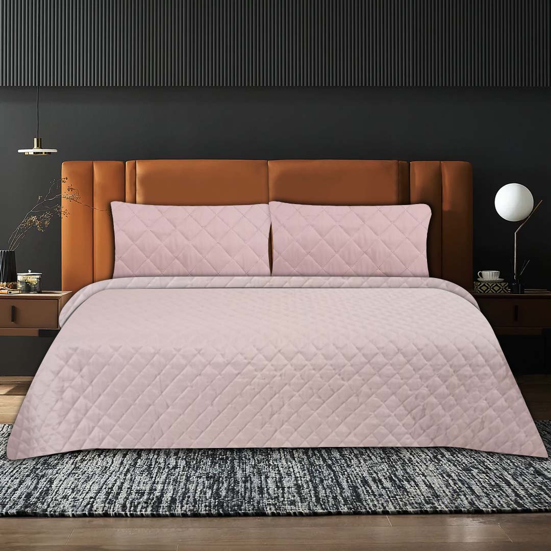 Ultrasonic Quilted Bed Spread Diamond Pink Single Size with 1 Pillow Case