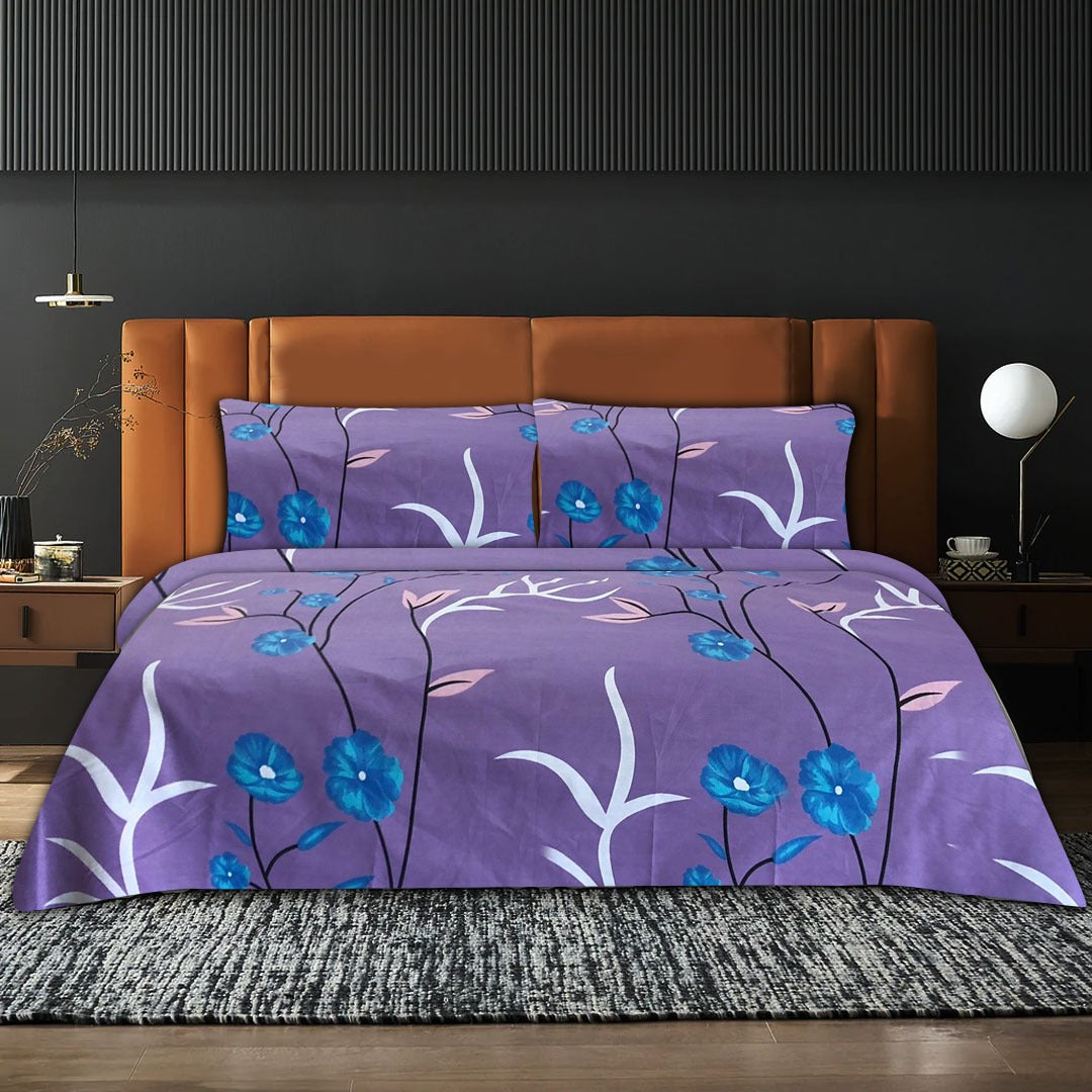 Daisy Floral Poly Cotton Bed Set (Purple)