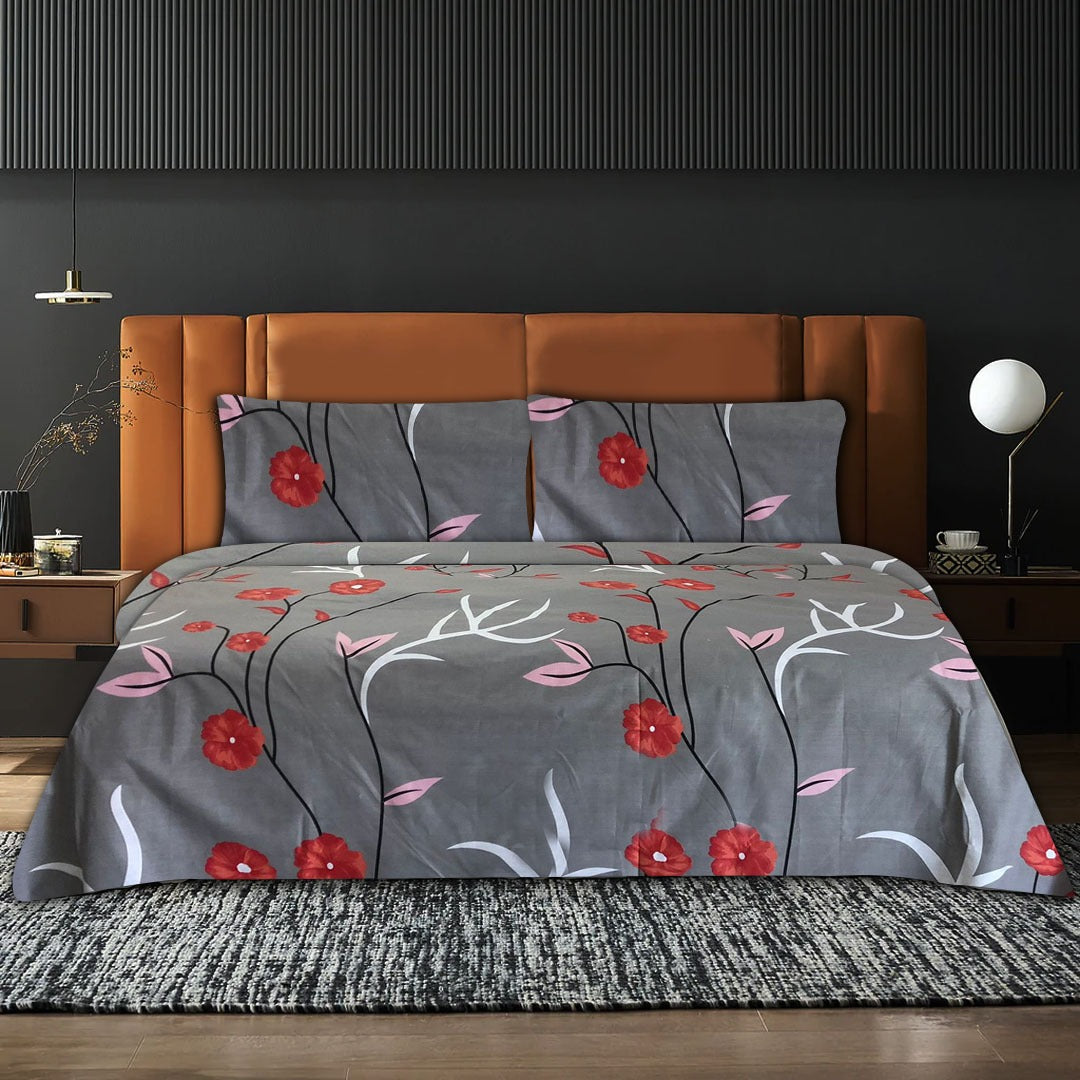 Daisy Floral Poly Cotton Bed Set (Grey)