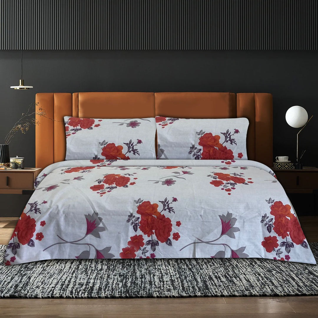 Scattered Flora Red Poly Cotton Bed Set