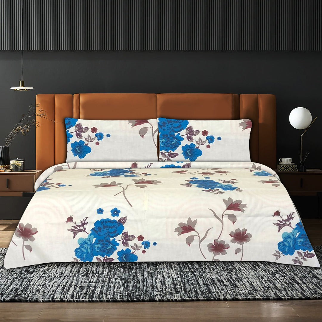 Scattered Flora Blue Poly Cotton Bed Set