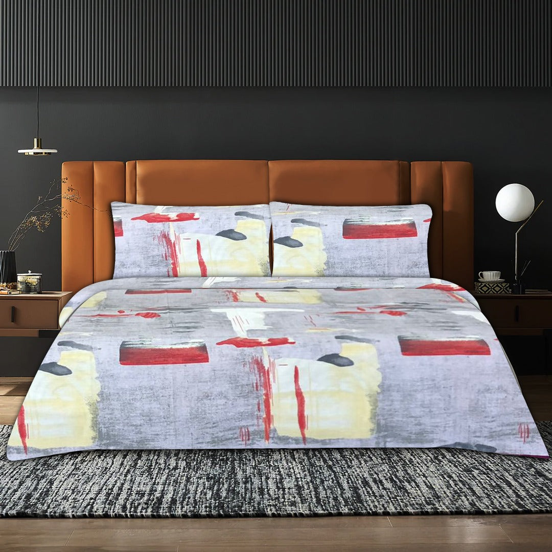 Artistic Grey Poly Cotton Bed Set